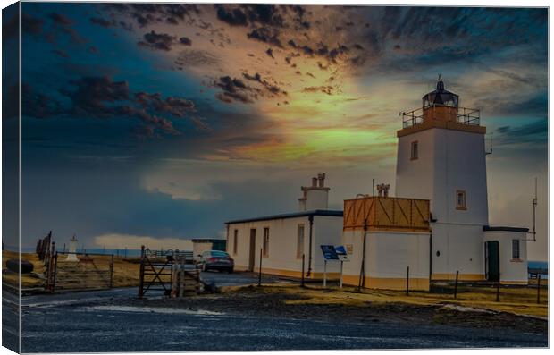 Sunset at Eshaness lighthouse Shetland Canvas Print by Richard Ashbee