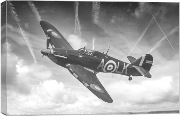 Hawker Hurricane in Black & White Canvas Print by Richard Ashbee