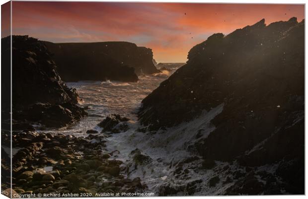 Shetland winter storm at Sunset Canvas Print by Richard Ashbee