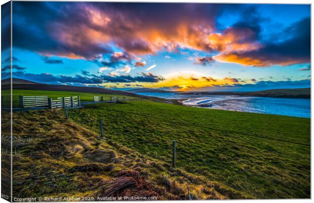 Sunset at St Ninian's isle Shetland Canvas Print by Richard Ashbee