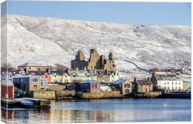 The small village of Scalloway, Shetland after a w Canvas Print by Richard Ashbee
