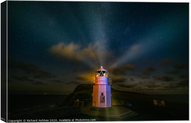Star filled sky at Sumburgh  Head Shetland Canvas Print by Richard Ashbee