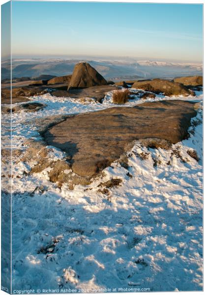 Higger Tor winter snow, Derbyshire Canvas Print by Richard Ashbee