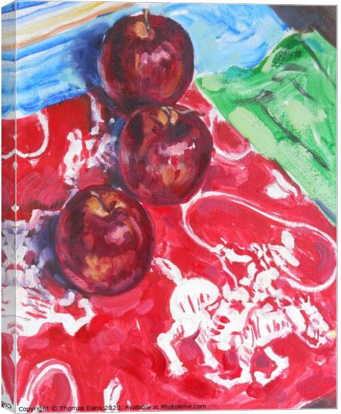 Apple Round-up, Image of Oil Painting Canvas Print by Thomas Dans