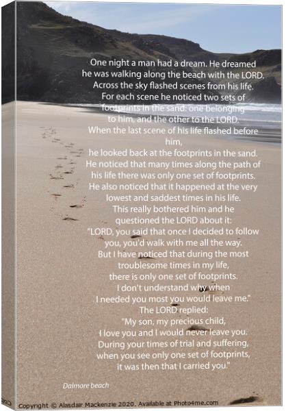 Footprints poem on Lewis beach Canvas Print by Alasdair Mackenzie