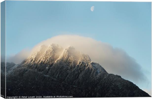 Tryfan Cap Cloud and Moon Canvas Print by Peter Lovatt  LRPS