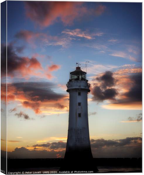 Fort Perch Rock lighthouse at Dusk Canvas Print by Peter Lovatt  LRPS