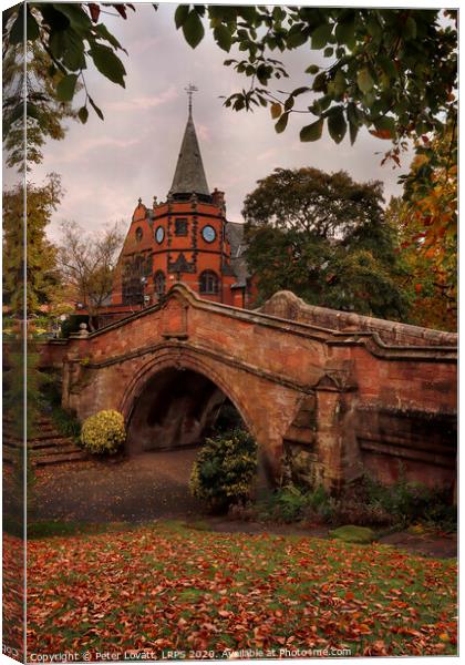 The Dell bridge and Lyceum, Port Sunlight, Wirral Canvas Print by Peter Lovatt  LRPS