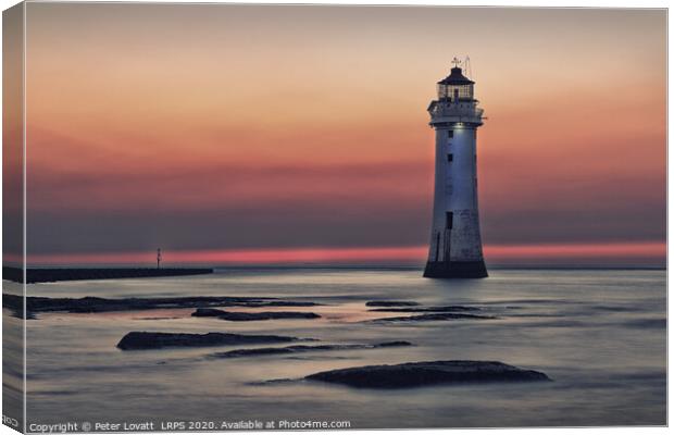 Fort Perch Rock Lighthouse at sunset Canvas Print by Peter Lovatt  LRPS