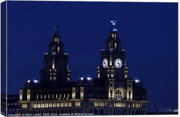 Liver Building at Night Canvas Print by Peter Lovatt  LRPS