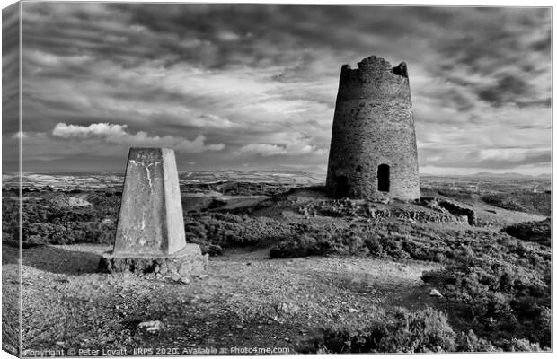 Trig point and old Mill, Parys Mountain, Anglesey Canvas Print by Peter Lovatt  LRPS