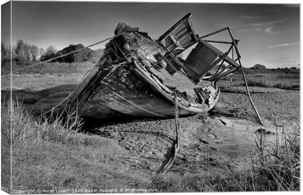 Abandoned Boat, Heswall Shore, Wirral Canvas Print by Peter Lovatt  LRPS