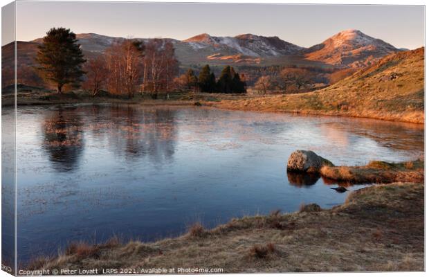 Kelly Hall Tarn Winter Sunset Canvas Print by Peter Lovatt  LRPS