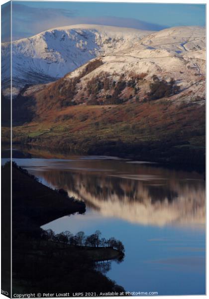 Ullswater - reflection of Snow covered Fells Canvas Print by Peter Lovatt  LRPS