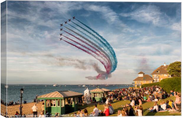 Red Arrows display at Cowes Week Canvas Print by Christian Beasley