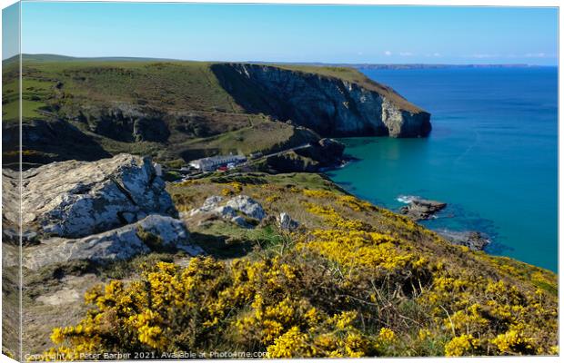 A wide angle landscape photo of Trebarwith strand  Canvas Print by Peter Barber