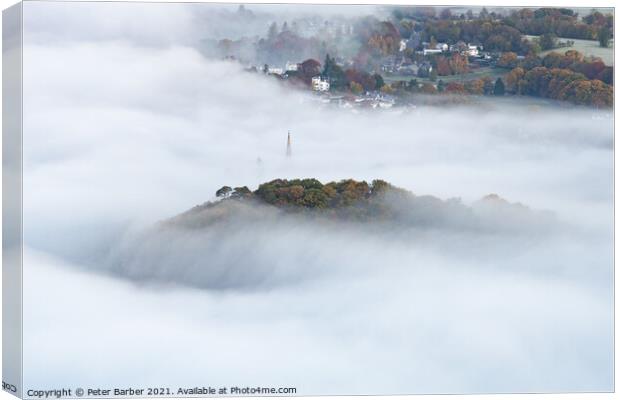 Keswick Church and Castlehead Wood during a cloud inversion in t Canvas Print by Peter Barber