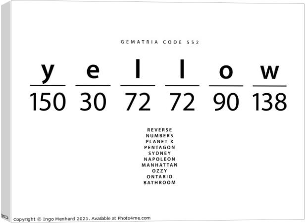 Yellow word code in the English Gematria Canvas Print by Ingo Menhard