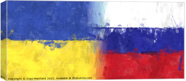 Drawn fraternal flags of Ukraine and Russia Canvas Print by Ingo Menhard