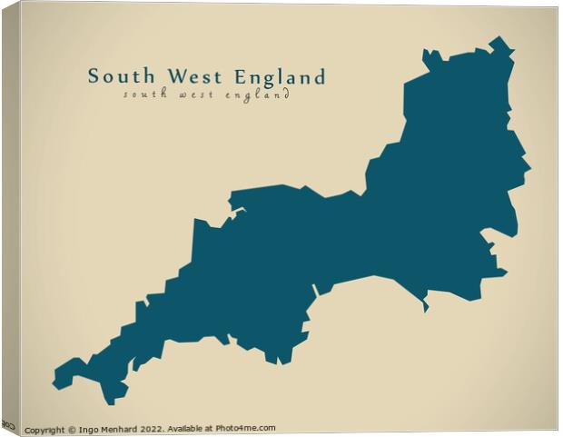 Modern Map - South West England UK design Canvas Print by Ingo Menhard