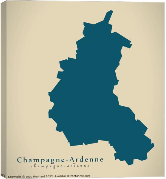 Modern Map - Champagne Ardenne FR France Canvas Print by Ingo Menhard