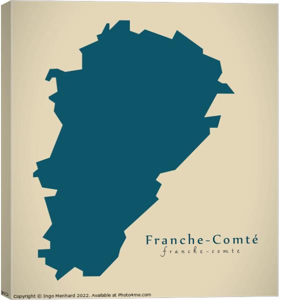 Modern Map - Franche Comte FR France Canvas Print by Ingo Menhard
