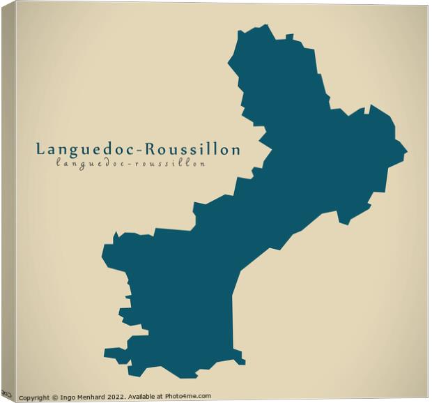 Modern Map - Languedoc Roussillon FR France Canvas Print by Ingo Menhard