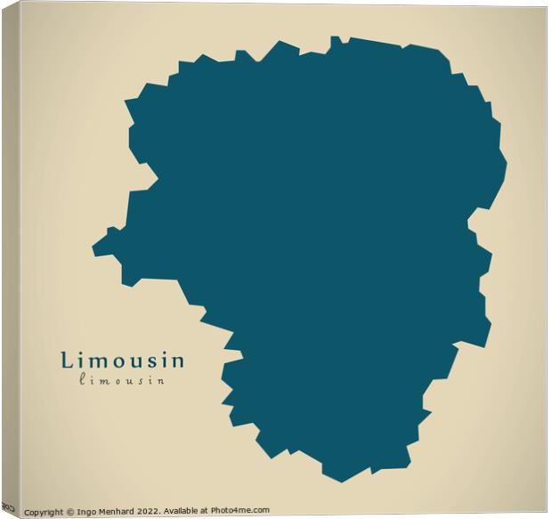 Modern Map - Limousin FR France Canvas Print by Ingo Menhard