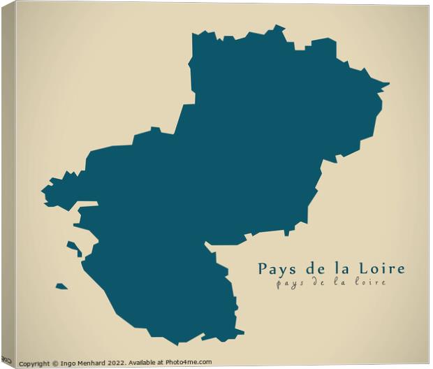 Modern Map - Pays de la Loire FR France Canvas Print by Ingo Menhard