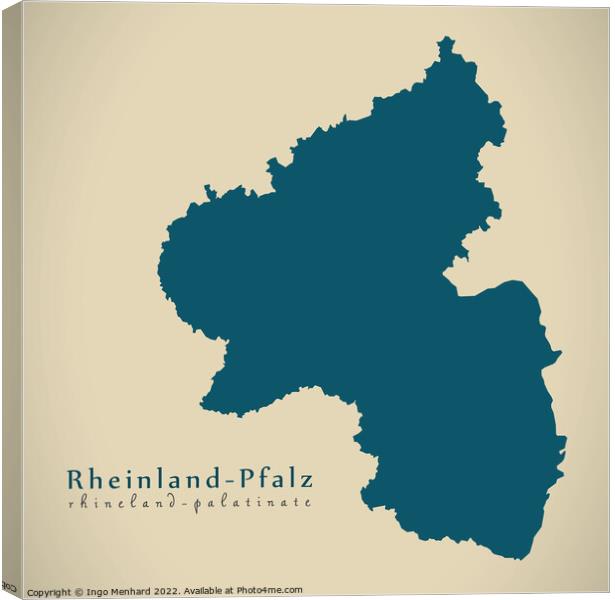 Modern Map - Rheinland-Pfalz DE Canvas Print by Ingo Menhard