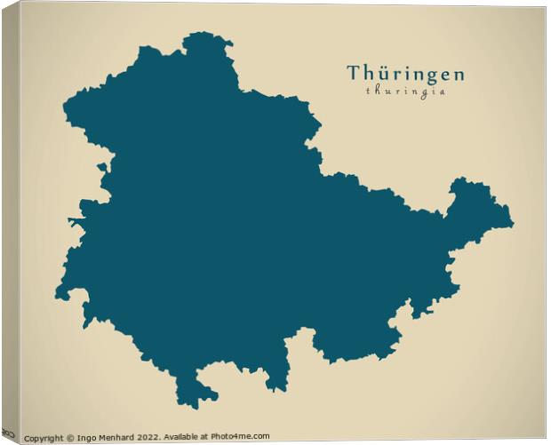 Modern Map - Thueringen DE Canvas Print by Ingo Menhard
