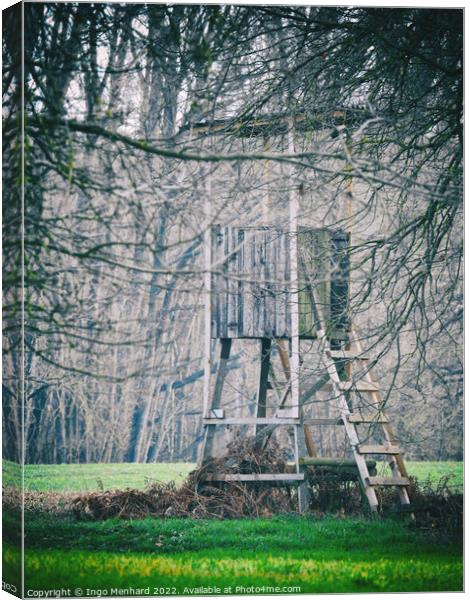 Wooden hunter seat hidden behind tree branches Canvas Print by Ingo Menhard