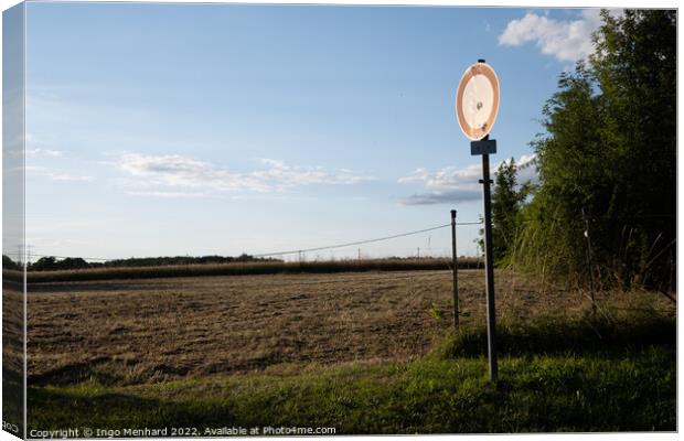 'no vehicle' road sign in an agricultural field Canvas Print by Ingo Menhard
