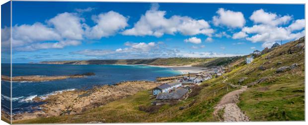 Stunning Panoramic View of Sennen Cove and Beach  Canvas Print by Tracey Turner