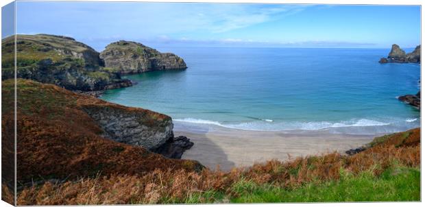 Bossiney Bay Panorama, Cornwall Canvas Print by Tracey Turner