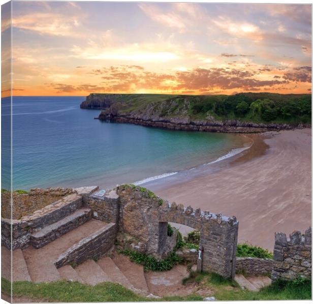 Sunrise at Barafundle Bay (square crop) Canvas Print by Tracey Turner