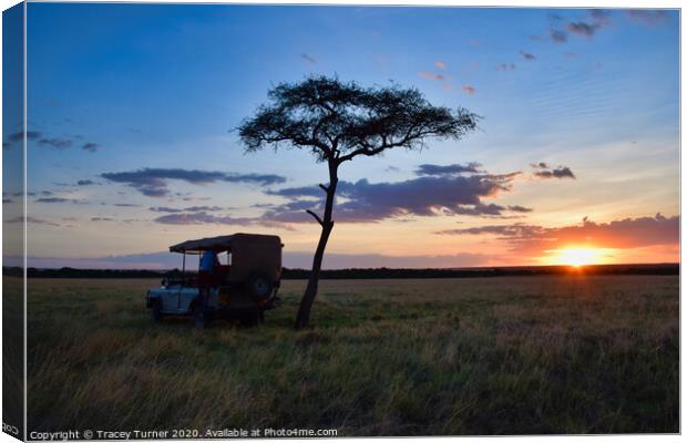 African Sundowner - Sunset in Kenya Canvas Print by Tracey Turner