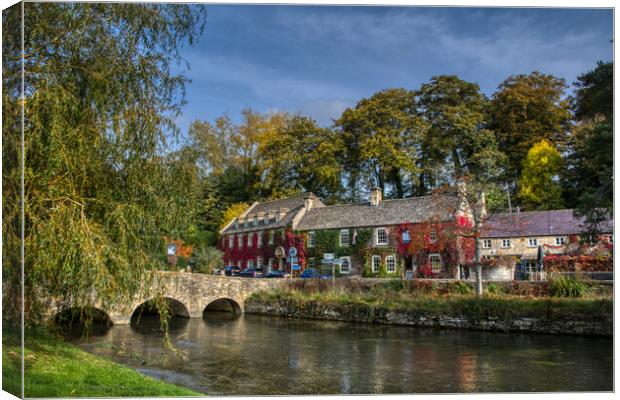 Swan Hotel in Bibury, The Cotswolds Canvas Print by Tracey Turner