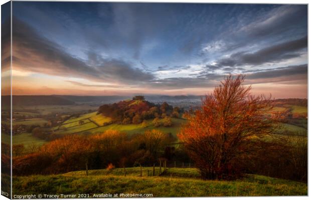 Sunrise over Downham Hill Canvas Print by Tracey Turner