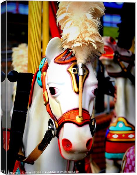Merry-go-round horse with plumage. Canvas Print by john hill