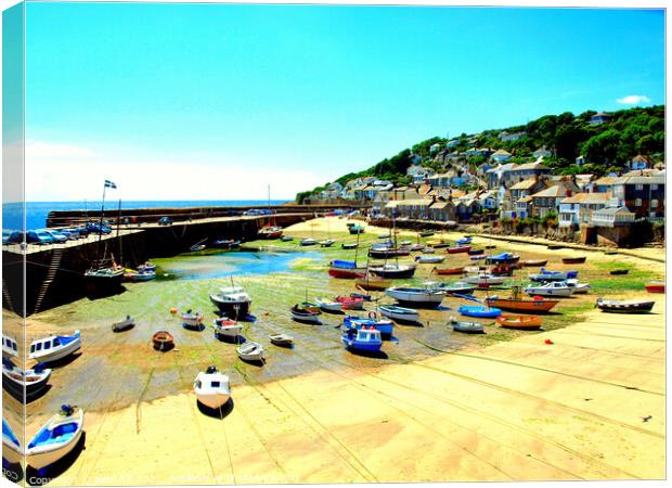 Mousehole harbour at low tide in Cornwall Canvas Print by john hill