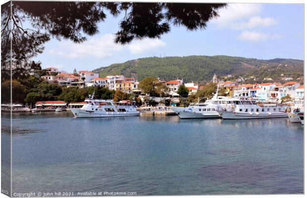 Old Port from the Mpourtzi, Skiathos town, Skiathos, Greece. Canvas Print by john hill