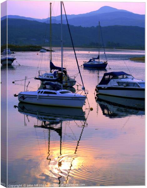 Sunset colours, Shell Island, Wales. Canvas Print by john hill