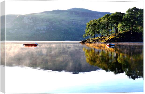 Reflections on Derwent Water, Keswick, Cumbria. Canvas Print by john hill