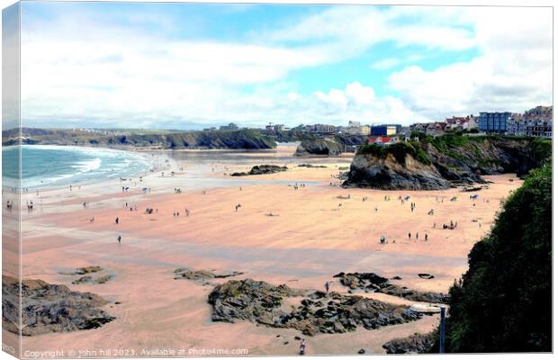 Newquay beaches at Low tide. Canvas Print by john hill