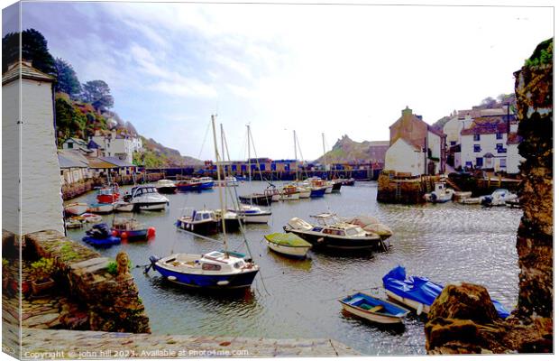 Tranquil Polperro Harbour in March Canvas Print by john hill