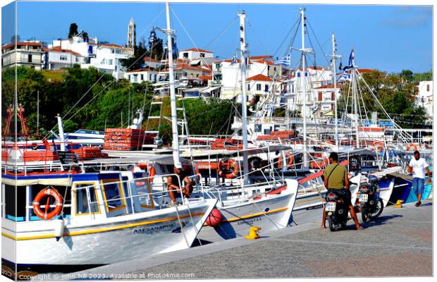 Vibrant Quayside Scene in Skiathos Town Canvas Print by john hill