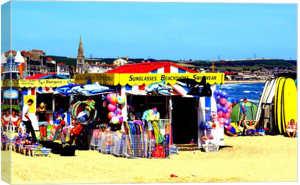 Beach kiosks on the sands at Weymouth Canvas Print by john hill