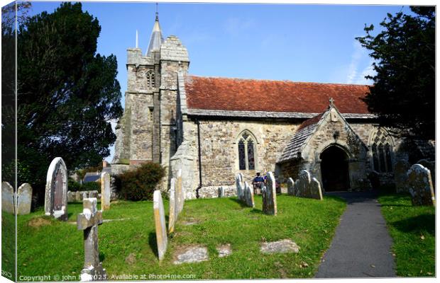 Brighstone Church and graveyard, Isle of Wight. Canvas Print by john hill