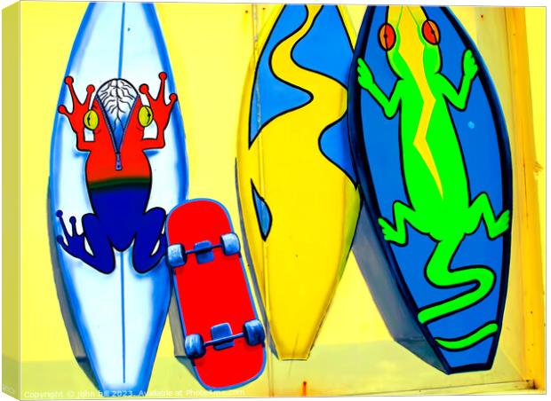Street art of surf boards and skate board. Canvas Print by john hill